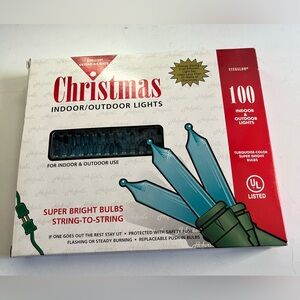 New Vintage box of Everglow Extend-A-Lights Christmas lights Turquoise 100 Party